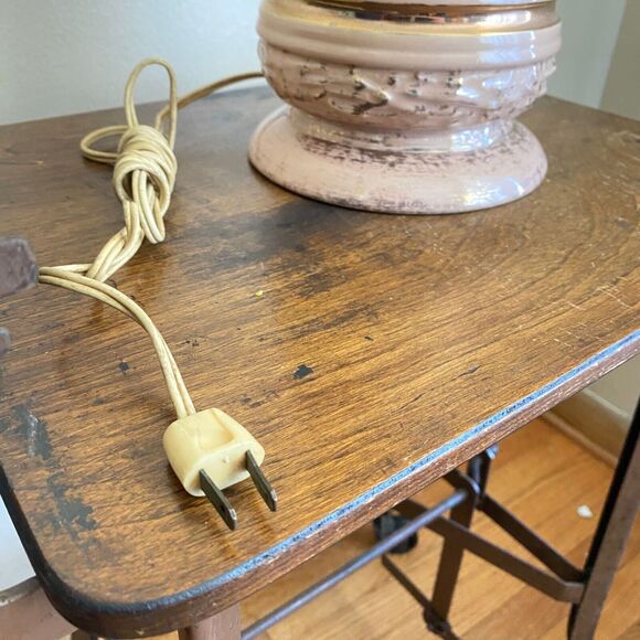 Vintage MCM Taper Tabletop Lamp Pink Gold Texture Atomic Ceramic 3 Setting WORKS - Picture 6 of 10